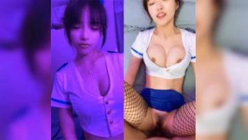 骚浪小空姐与自己男友的兄弟搞上了，还大方对着镜子录影